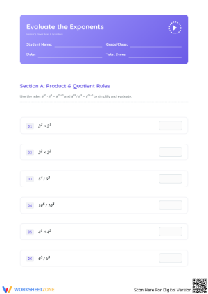 Evaluate Exponents Essential Worksheet | Grade 8 Math