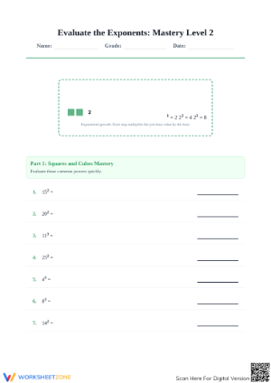 Essential Exponents Practice Worksheet | Grades 6-8 Math