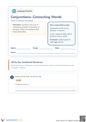 Essential Conjunctions Worksheet | Grade 3 Printable