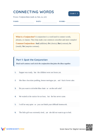 Essential Conjunctions Worksheet | Grade 3-5 ELA