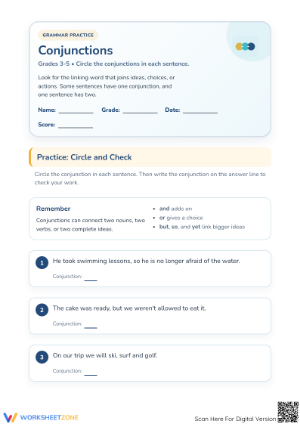 Essential Conjunctions Worksheet | Grades 3-5 ELA