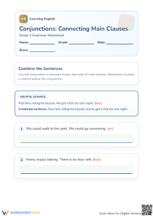 Essential Conjunctions Worksheet | Grade 3 Printable