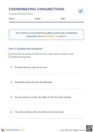 Essential Grade 3 Coordinating Conjunctions Practice