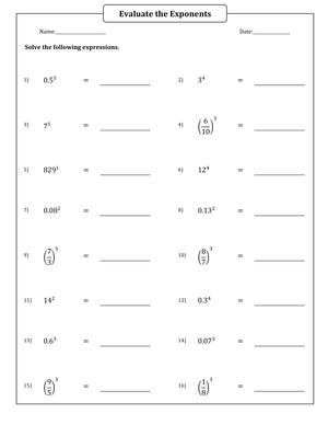 Evaluate the Exponents Math Practice Worksheet