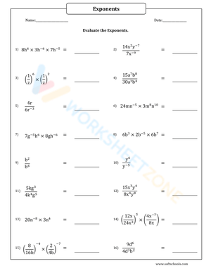 Evaluating Exponents And Simplifying Algebraic Expressions