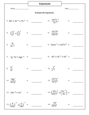 Evaluating Exponents And Simplifying Algebraic Expressions