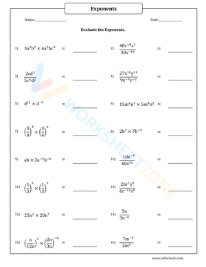 Simplifying Expressions With Exponents Worksheet