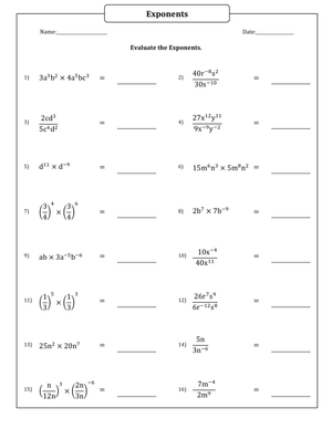 Simplifying Expressions With Exponents Worksheet