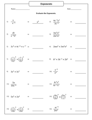 Simplifying Algebraic Expressions With Exponents Worksheet