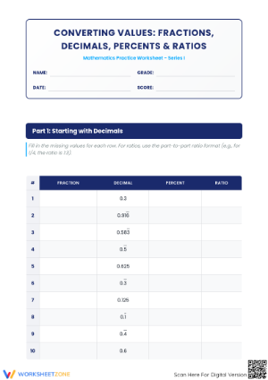 Grade 6 Fraction Conversion — Printable No-Prep Worksheet