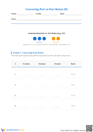 Printable Worksheet: Fractions, Decimals, Percents, Ratios