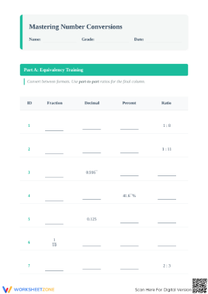 Printable Math Worksheet: Mastering Number Conversions