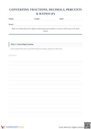 Complete: Fractions, Decimals, Percents & Ratios Worksheet