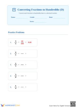 Essential Fraction to Decimal Worksheet | Grade 4-5 Math
