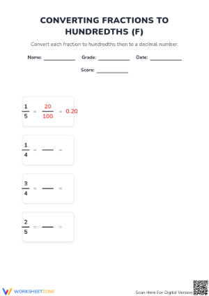 Printable Fractions to Decimals Worksheet | Grade 4 Aligned