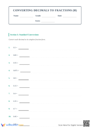 Essential Decimal to Fraction Worksheet | Grade 7 Aligned