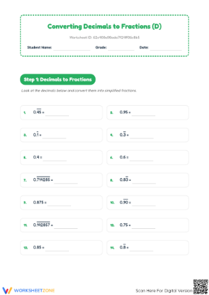 Essential Fraction Decimal Percent Ratio Conversion Worksheet