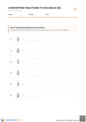 Essential Fraction and Decimal Worksheet | Grade 6 Math
