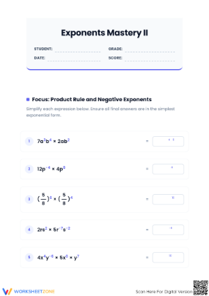 Essential Exponents Product Rule Worksheet | Grade 8 Math