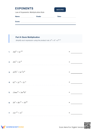Essential Exponents Multiplication Rule Worksheet | Grade 8 Math