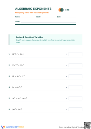 Essential Multiplying Exponents Worksheet | Grade 8 Math