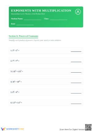 Essential Exponents Multiplication Worksheet | Grade 8 Math