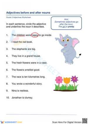 Adjective Placement in Sentences Worksheet