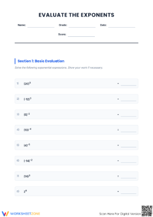 Essential Exponent Rules Worksheet | Grade 8 Math
