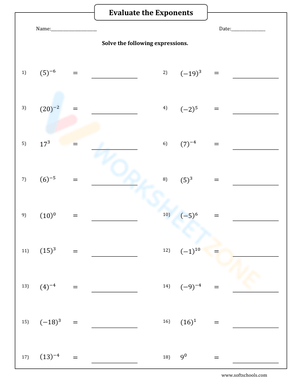 Evaluating Positive And Negative Exponents Practice