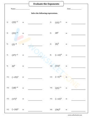 Evaluating Expressions With Exponents Math Practice