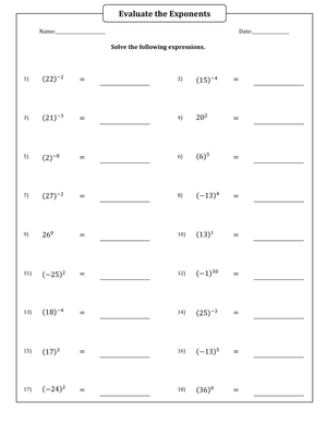 Evaluating Expressions With Exponents Math Practice