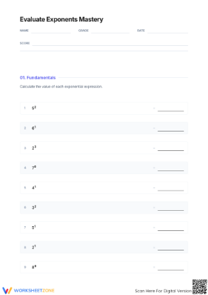 Evaluate Exponents Worksheet | Grade 8 Essential Practice