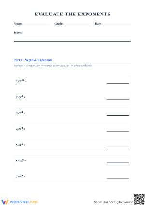 Essential 8.EE.A.1 Worksheet: Negative Exponents — Grade 8