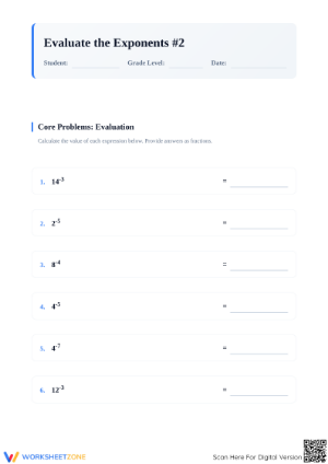 Essential Negative Exponents Worksheet | Grade 8 Math