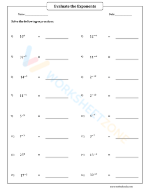 Evaluate Zero And Negative Exponents Worksheet