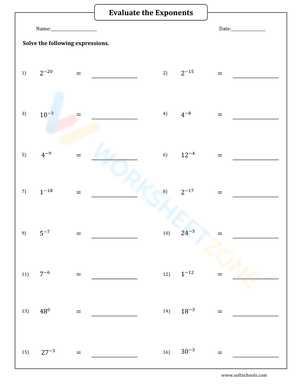Evaluating Negative and Zero Exponents Practice