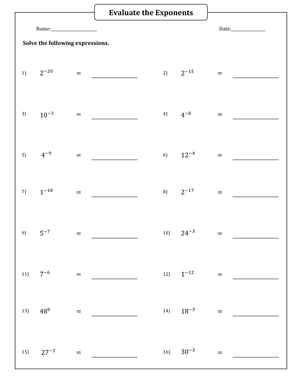Evaluating Negative and Zero Exponents Practice