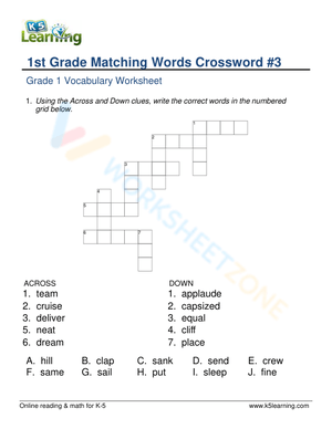 1st Grade Synonym Crossword | Essential ELA Worksheet