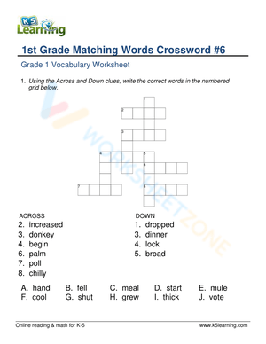Essential 1st Grade Synonym Crossword Worksheet