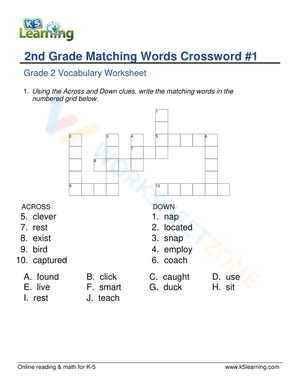 2nd Grade Matching Words Crossword 1