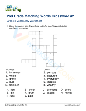 Grade 2 Synonym Crossword — Printable No-Prep Worksheet