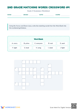Grade 2 Synonym Crossword | Essential Printable Worksheet