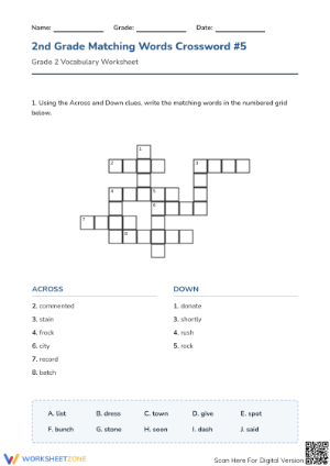 Grade 2 Synonym Crossword — Printable No-Prep Worksheet
