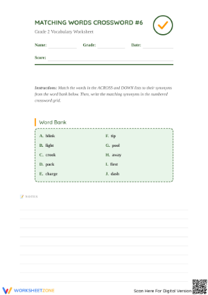 Printable Grade 2 Synonyms Crossword & Vocabulary Sheet