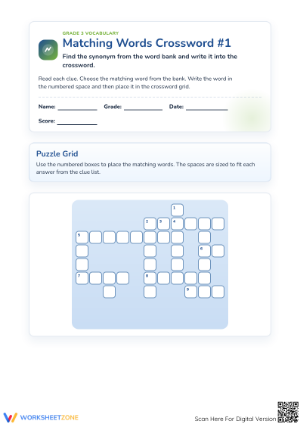 Printable Synonym Crossword Puzzle | Grade 3 Vocabulary