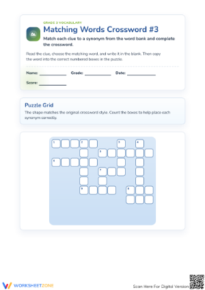 Printable Synonym Matching Crossword | Grade 3 ELA