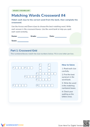 Printable 3rd Grade Synonym Crossword Worksheet | Essential