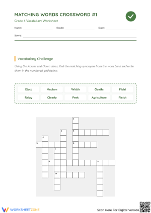 Grade 4 Synonym Crossword — Printable No-Prep Worksheet