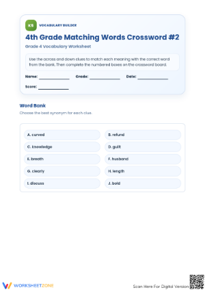 Printable 4th Grade Synonym Crossword Worksheet