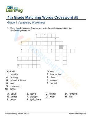 Grade 4 Synonym Crossword — Printable No-Prep Worksheet